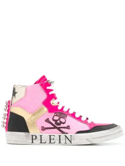 Philipp Plein Colour-block Skull Sneakers In Pink