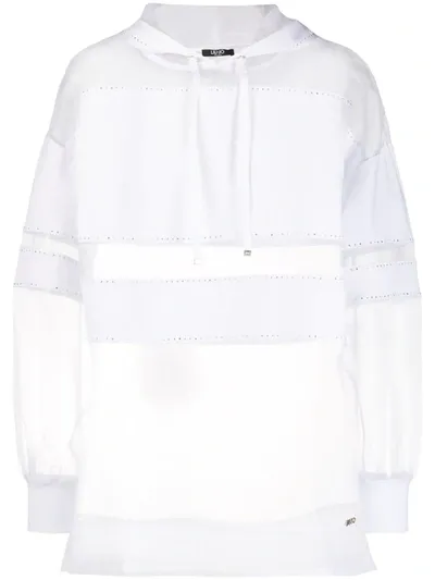 Liu •jo Chiffon-panel Hooded Sweatshirt In White