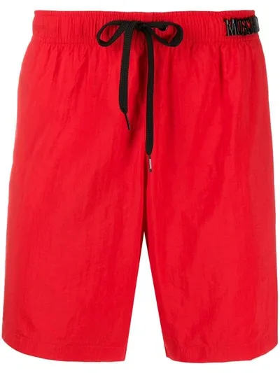 Moschino Logo-plaque Swim Shorts In Red