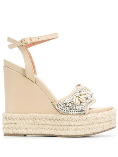 Twinset Embellished Wedge Sandals In Neutrals