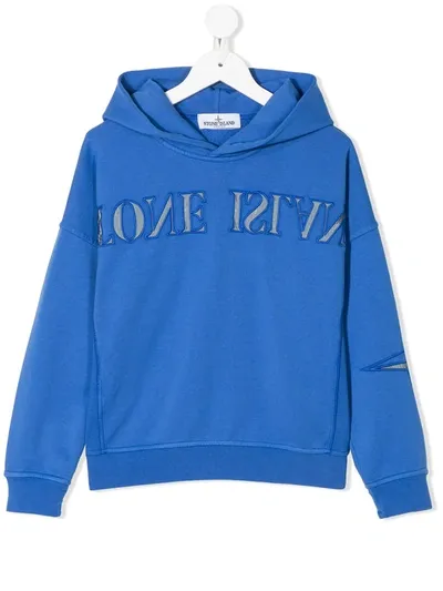 Stone Island Junior Kids' Blue Hoodie With Frontal Logo In Unica