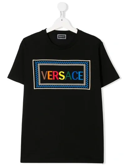 Young Versace Kids' Black T-shirt With Frontal Logo