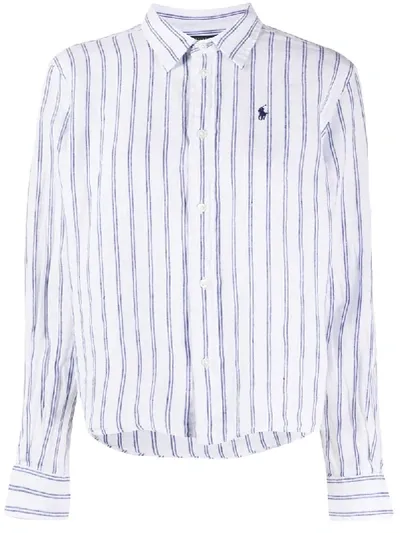 Polo Ralph Lauren Striped Print Cropped Shirt In White