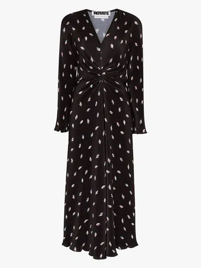 Rotate Birger Christensen Number 7 Pleated Long Sleeve Midi Dress In Black