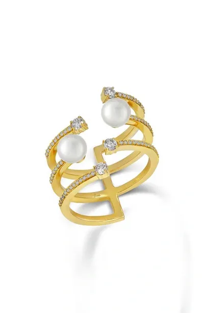 Hueb Spectrum Three-row Pearl Ring In Yellow Gold