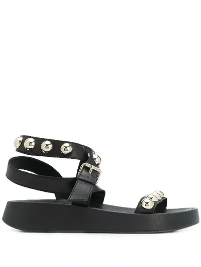 Ash Leather Vox Studded Flatform Sandals Colour: Black