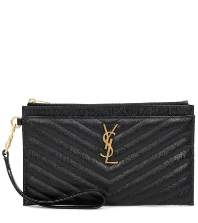 Saint Laurent Monogramme Quilted Textured-leather Pouch In Noir