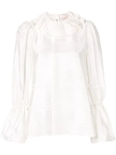 Tory Burch Ruffled Silk-blend Jacquard Blouse In Ivory