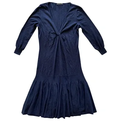 Pre-owned Alexander Mcqueen Wool Mini Dress In Navy