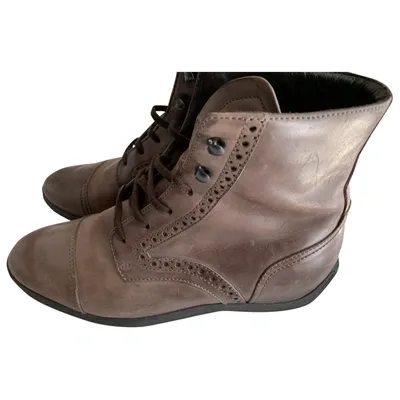 Pre-owned Hogan Leather Biker Boots In Brown