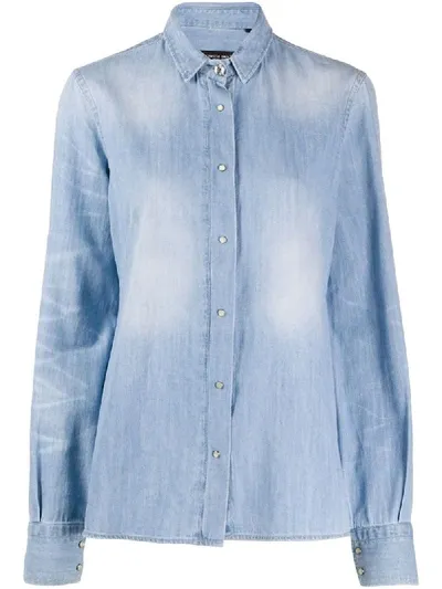 Frankie Morello Chambray Shirt With Star-shaped Tears In Stone Washed