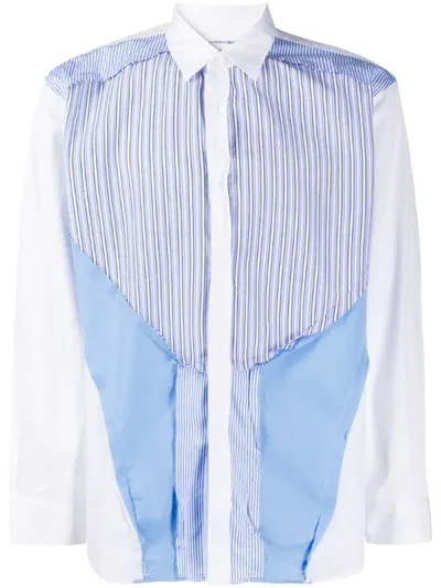 Comme Des Garçons Shirt Multi-striped Patchwork Shirt In White,blue,light Blue