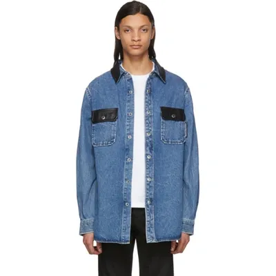 Alexander Wang Opening Ceremony Oversized Denim Button Down Shirt In Deep Blue