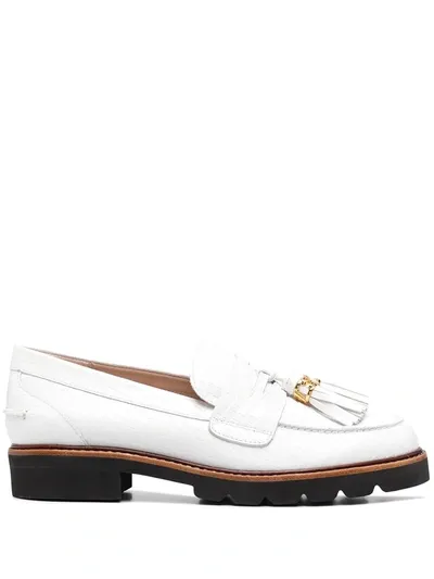 Stuart Weitzman Signature Tassel Detail Loafers In White