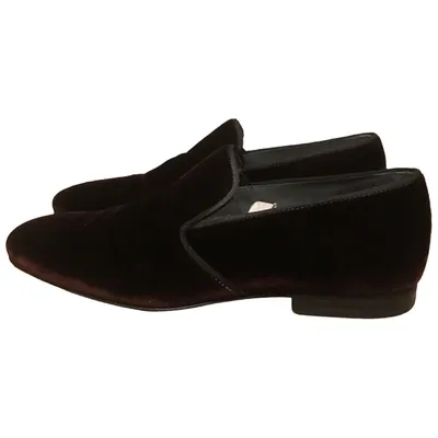 Pre-owned Lanvin Velvet Flats In Burgundy