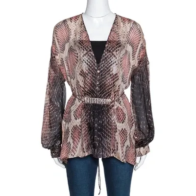 Pre-owned Roberto Cavalli Multicolor Animal Print Silk Embellished Sheer Blouse S