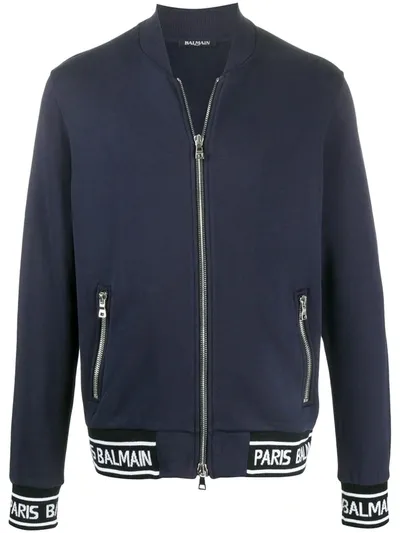 Balmain Logo-trimmed Bomber Jacket In Blue