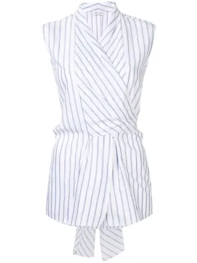 Brunello Cucinelli Striped Cotton Wrap Top In White