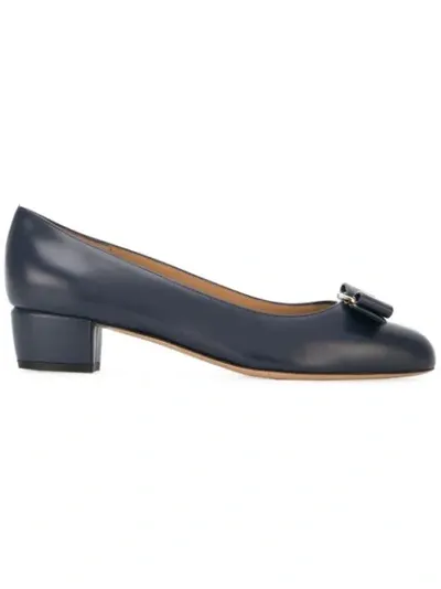 Ferragamo Vara Leather Pumps In Blue