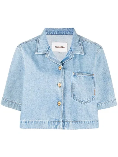 Nanushka Short-sleeve Cropped Shirt In Blue