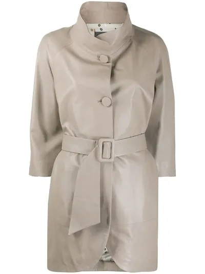 Suprema Single-breasted Belted Coat In Neutrals