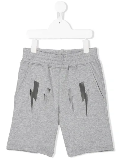 Neil Barrett Teen Thunderbolt Track Shorts In Grey