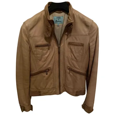 Pre-owned Guess Leather Jacket In Beige