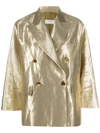 Alberto Biani Cotton Blend Metallic Double-breasted Blazer In Gold