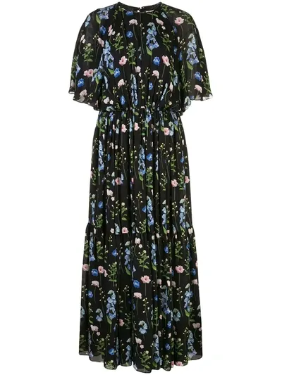 Carolina Herrera Floral Print Midi Dress In Black