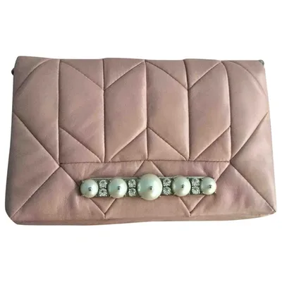 Pre-owned Miu Miu Miu Crystal Leather Clutch Bag In Pink