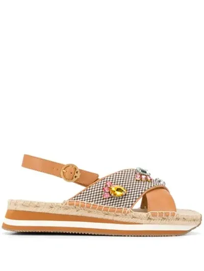 Tory Burch Crystal-embellished Platform Sandals In Brown