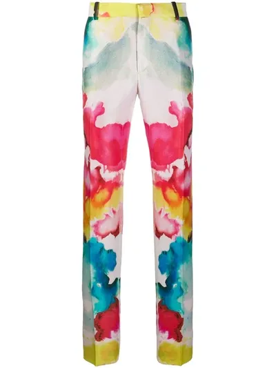 Alexander Mcqueen Watercolour Tailored Trousers In White