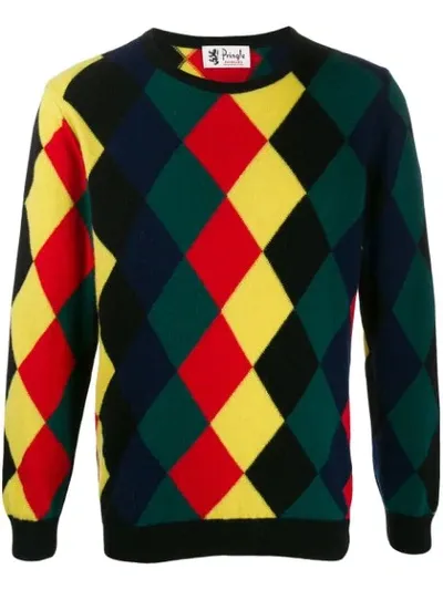 Pringle Of Scotland Harlequin Argyle Sweater In Black In Green