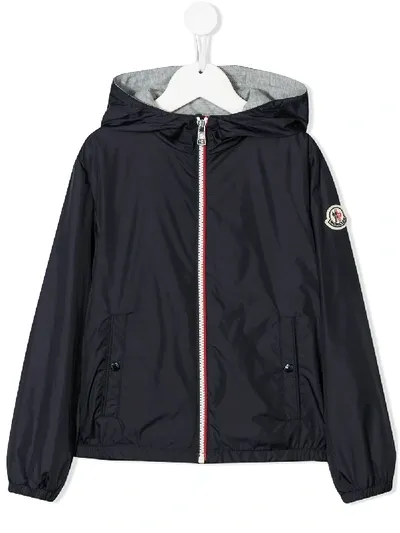 Moncler Kids' Hooded Zipped Lightweight Jacket In Blue