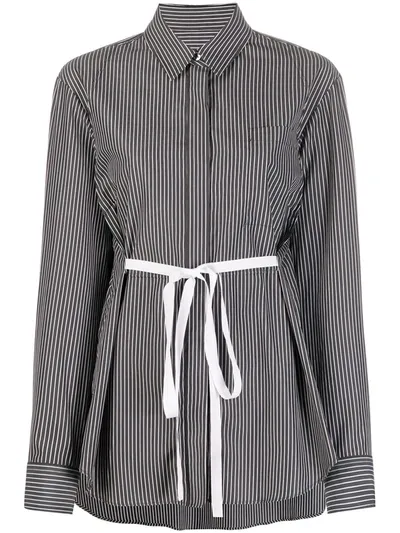 Mm6 Maison Margiela Striped Belted Shirt In Black