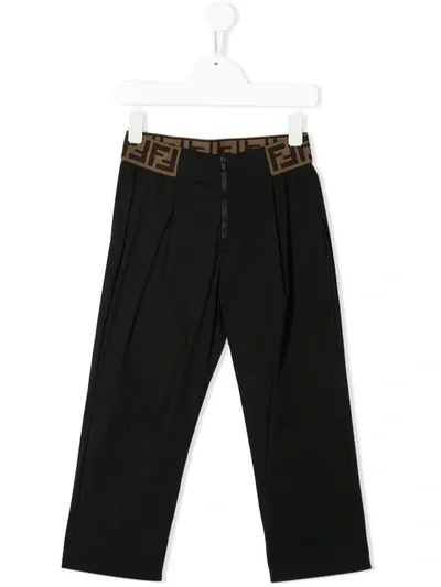 Fendi Kids' Black Stretch Cotton Blend Trousers