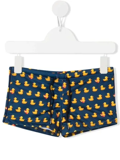 Mc2 Saint Barth Kids' Ducky Pattern Swimming Trunks In Blue