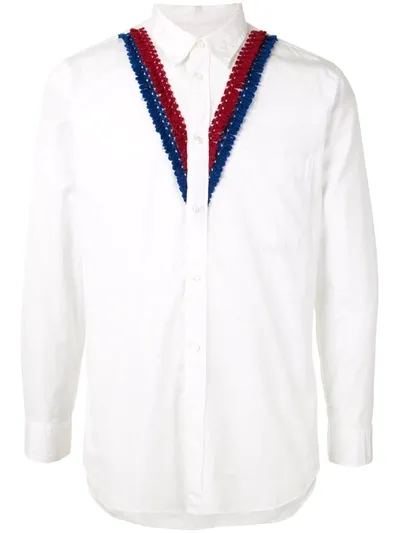 Pre-owned Comme Des Garçons V-neck Knit Trim Shirt In White