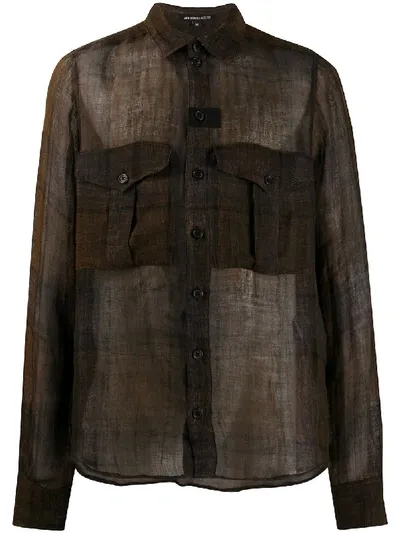 Ann Demeulemeester Checked Sheer-cotton Long-sleeved Shirt In Black