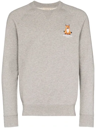 Maison Kitsuné Lotus Fox-patch Cotton-jersey Sweatshirt In Grey