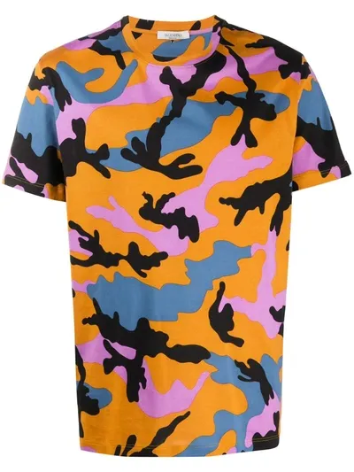 Valentino Camouflage Pattern T-shirt In Orange