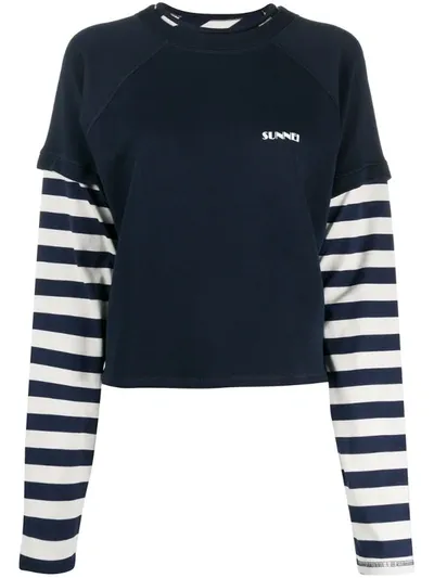 Sunnei College Striped T-shirt In Blue