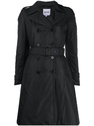 Aspesi Techno Fabric Trench Coat In Black