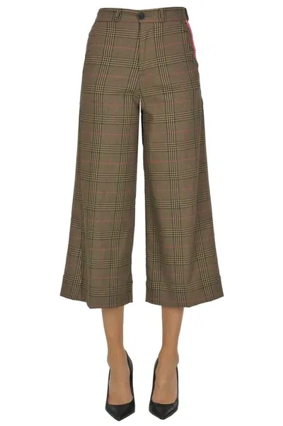 White Sand Prince Of Wales Print Trousers In Brown