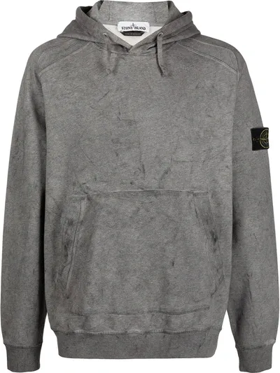 Stone Island Blue Melange Dust Colour Treatment Hoodie Ss21 In Grey