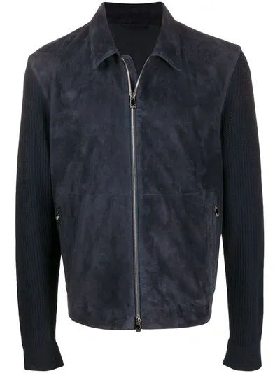 Corneliani Panelled Zip-up Jacket In Blue