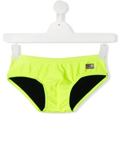 Mc2 Saint Barth Teen Logo Patch Swim Trunks In Yellow