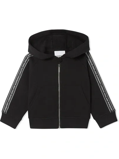 Burberry Babies' Kids Cotton Logo Tape Hoodie In Black