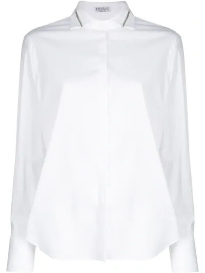 Brunello Cucinelli Embellished Collar Shirt In Optic White