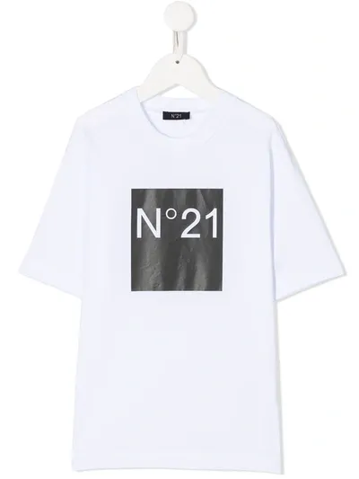 N°21 Kids' White T-shirt With Frontal Logo Press